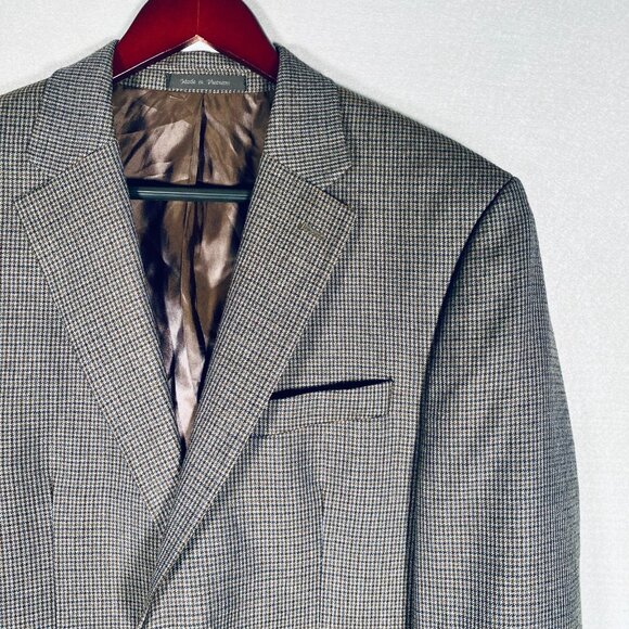 Lauren Ralph Lauren Blazer Mens 42R Brown Blue Wool Houndstooth Sport Coat - Picture 5 of 14